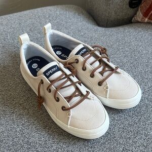 Sperry Off-White Canvas Sneakers with Brown Laces